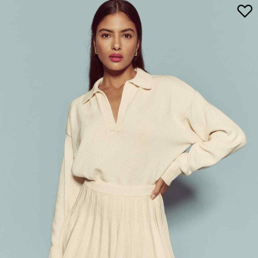 Reformation - Francesco Organic Cotton Polo Sweater Gossamer (Cream) - SZ S